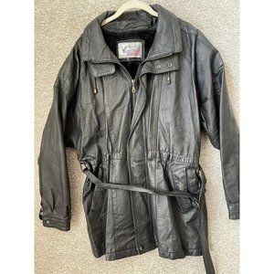 American Leather Company Woman’s Black Fleece Lined Belted Jacket Size Medium